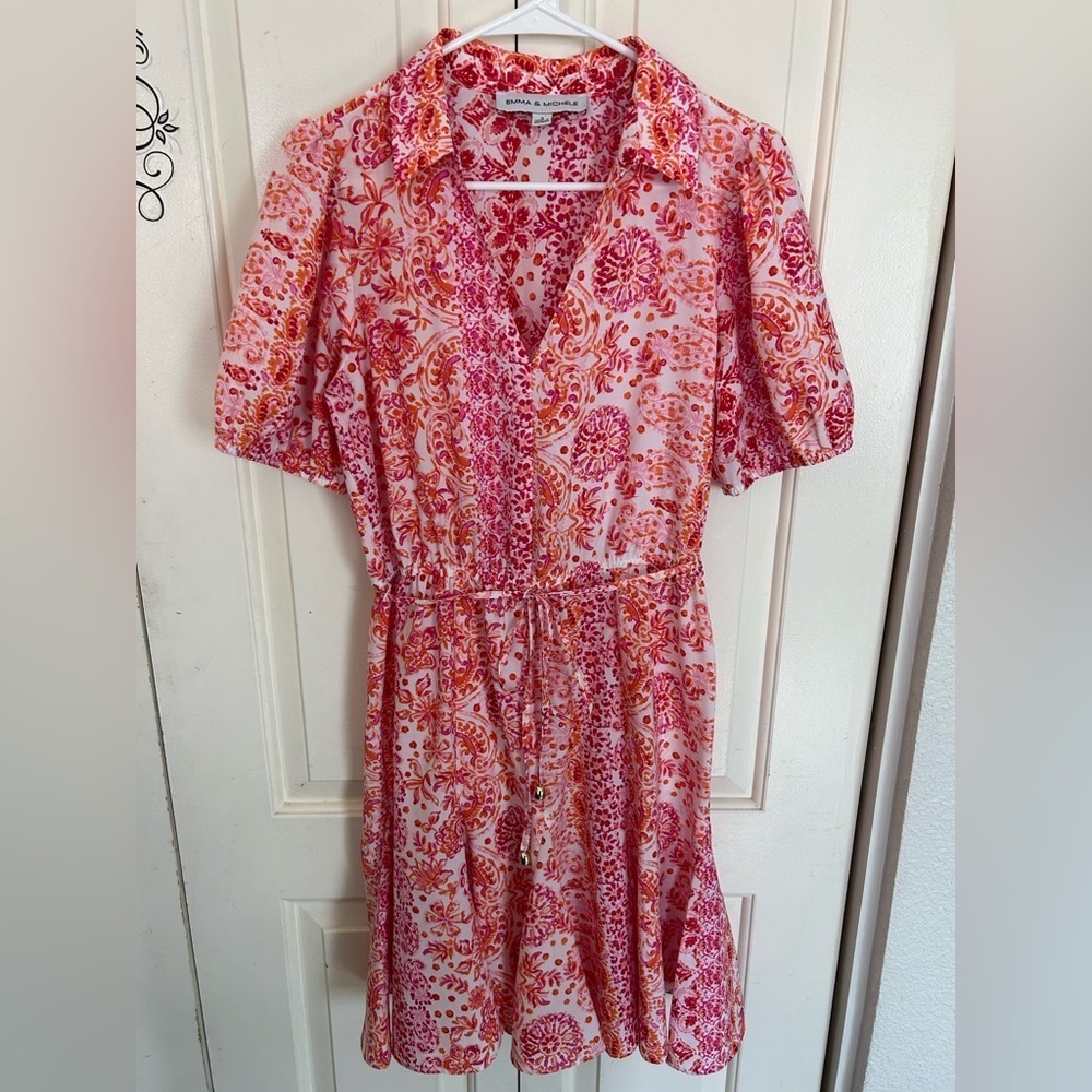 Emma & Michele Floral Print Tie Waist V-neck Dress Size Small
